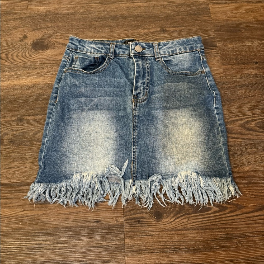 Distressed Denim Skirt